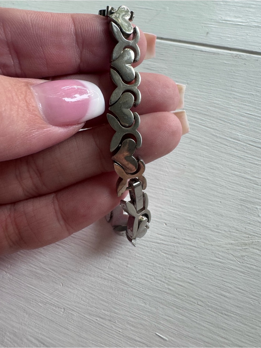 S925 Vintage Silver Heart Link Bracelet - Picture 3 of 5